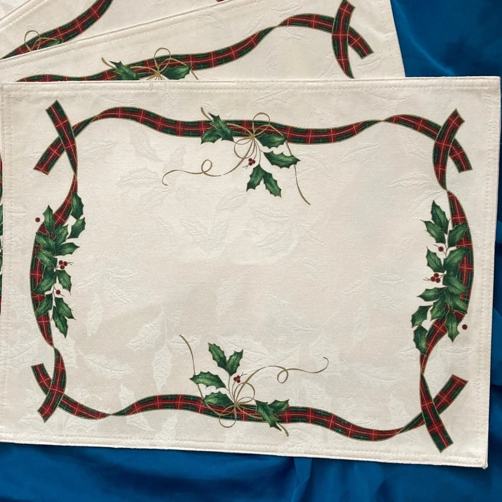 (Set of 4) Vtg Lenox Jacquard Cotton Blend Holiday Nouveau Placemat, Taiwan